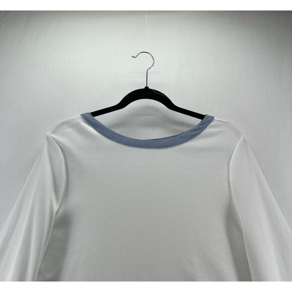 Nautica Cotton Top Womens XL Boat Neck Flip Cuff Chambray Trim 3/4 Sleeve White - Picture 3 of 13